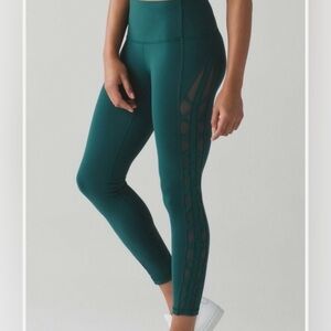 LULULEMON Size 4 High Times Essential Rhythm Lace Up Side ILeggings Rare Green